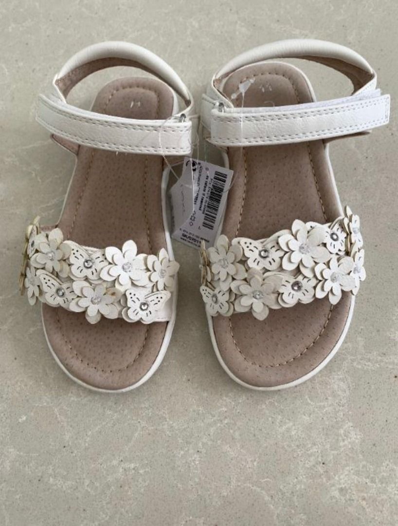 Girls White Flower Leather Sandals by Next Size UK 11 EUR 29
