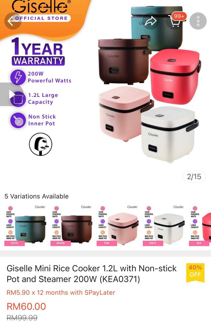 Giselle Mini Rice Cooker 1.2L, TV & Home Appliances, Kitchen Appliances