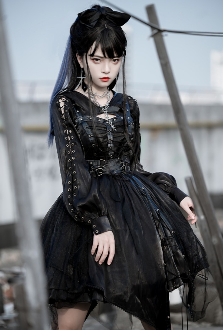 Gothic Fairy Dress PRE ORDER Alternative Goth Visual Kei Grunge Black Harness Leather Cosplay Harajuku Lolita