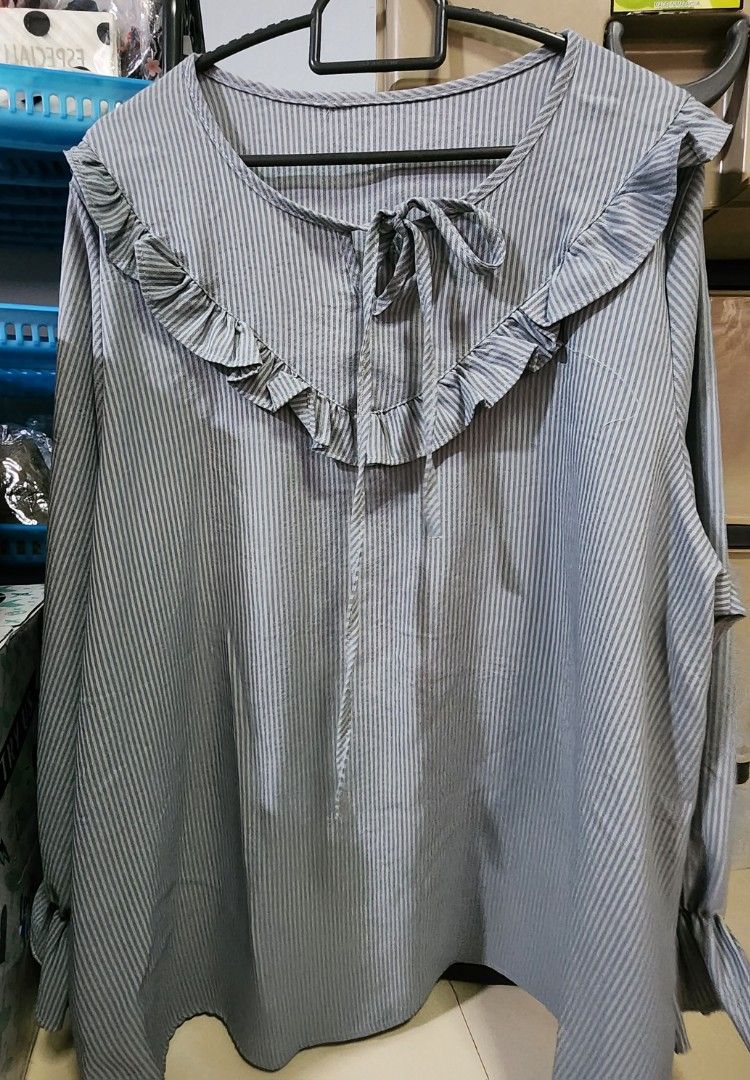 Green Striped Blouse, Women's Fashion, Tops, Blouses on Carousell