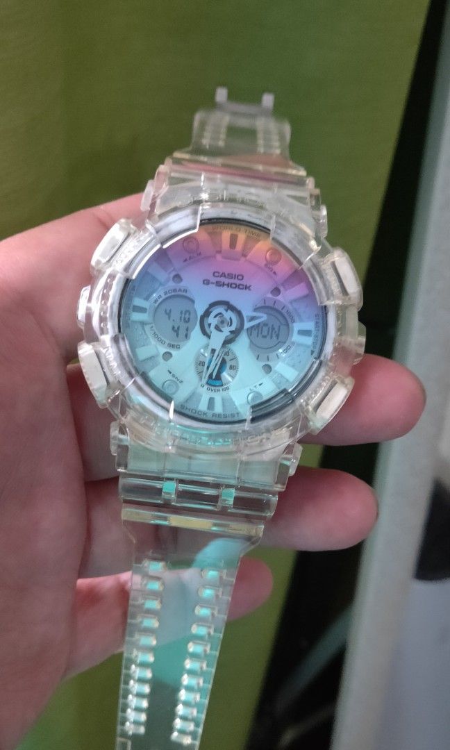 Gshock GA120A white face custom rainbow tempered glass with brand new malaysian jelly snb