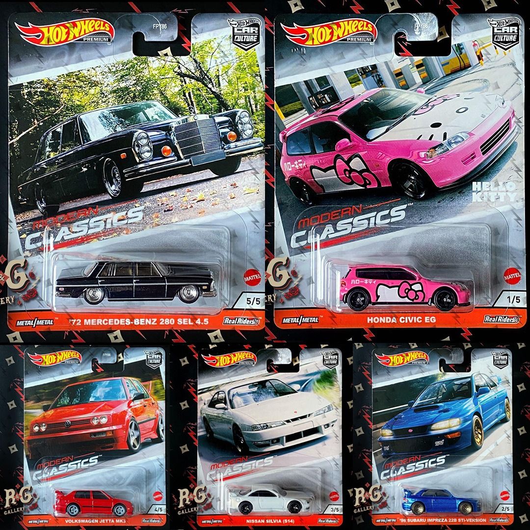 Hot Wheels Car Culture Modern Classic Set Hello Kitty Mercedes-Benz 280  Honda Civic Volkswagen Collection