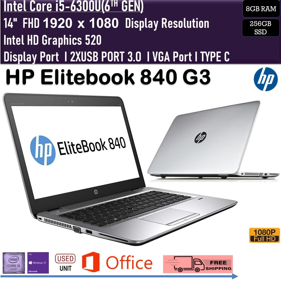 Hp Elitebook 840 G3 Core I5 6th Gen 8gb Ram Ddr4 256gb Ssd 140 Windows 10 Pro Full Hd 0897