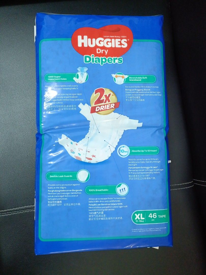 Huggies Dry Diapers Tape XL 46, Babies & Kids, Bathing & Changing