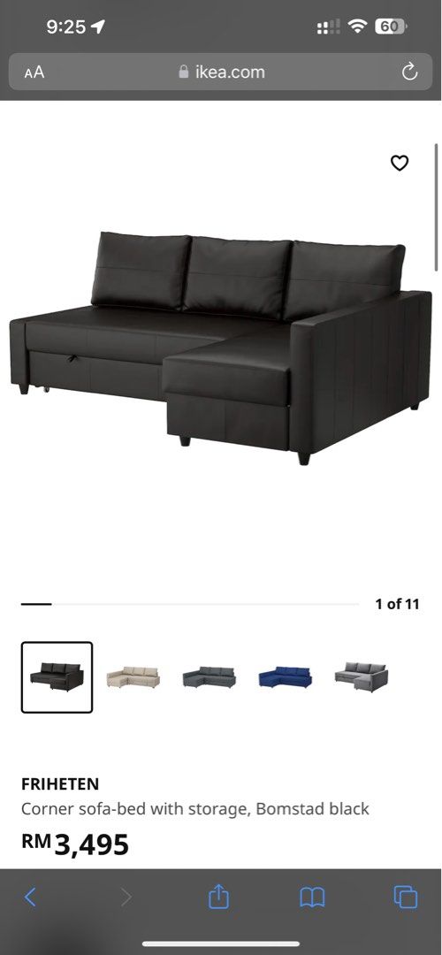 IKEA FRIHETEN Corner sofabed with storage Bomstad black, Furniture