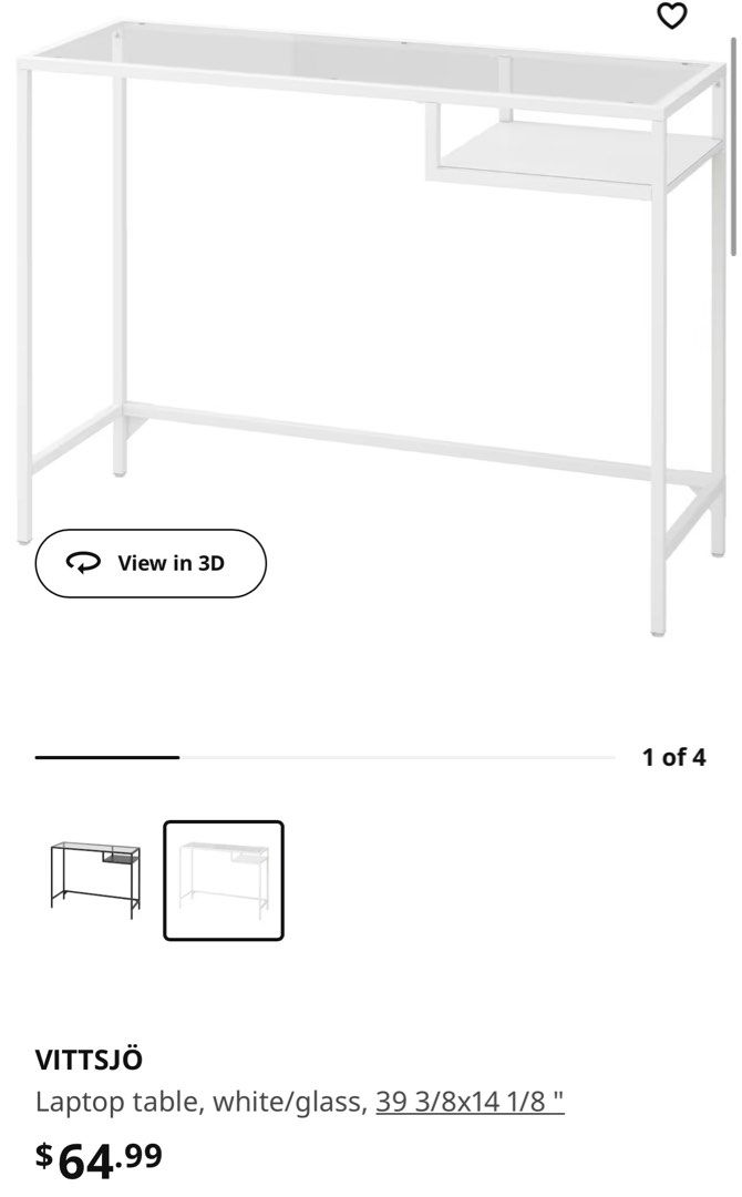 VITTSJÖ Laptop table, white, glass, 39 3/8x14 1/8 - IKEA