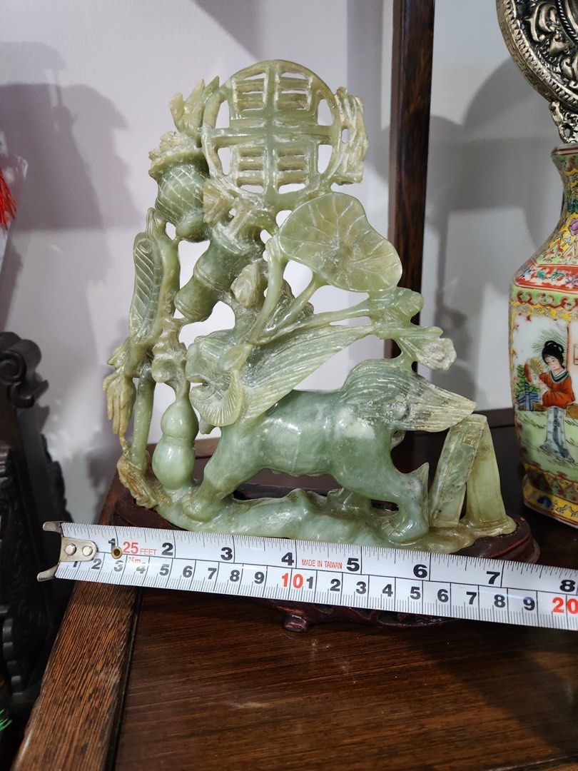 1 Pair China Green Jade Carved Fengshui Foo Fu Dog Guard Door Lion Office  Decor | eBay