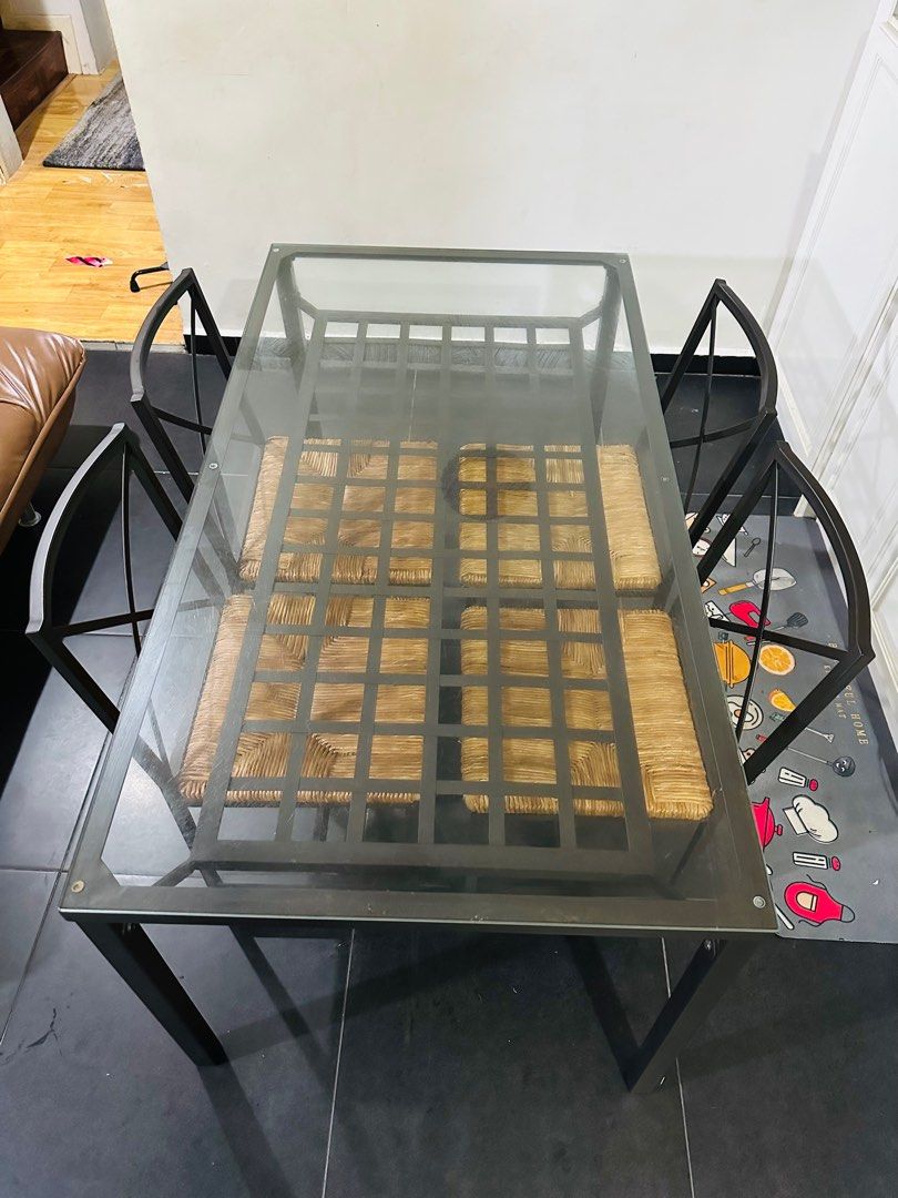 Leather sofa bed (homepro) + Dining table (ikea) + 2 carpet (ikea