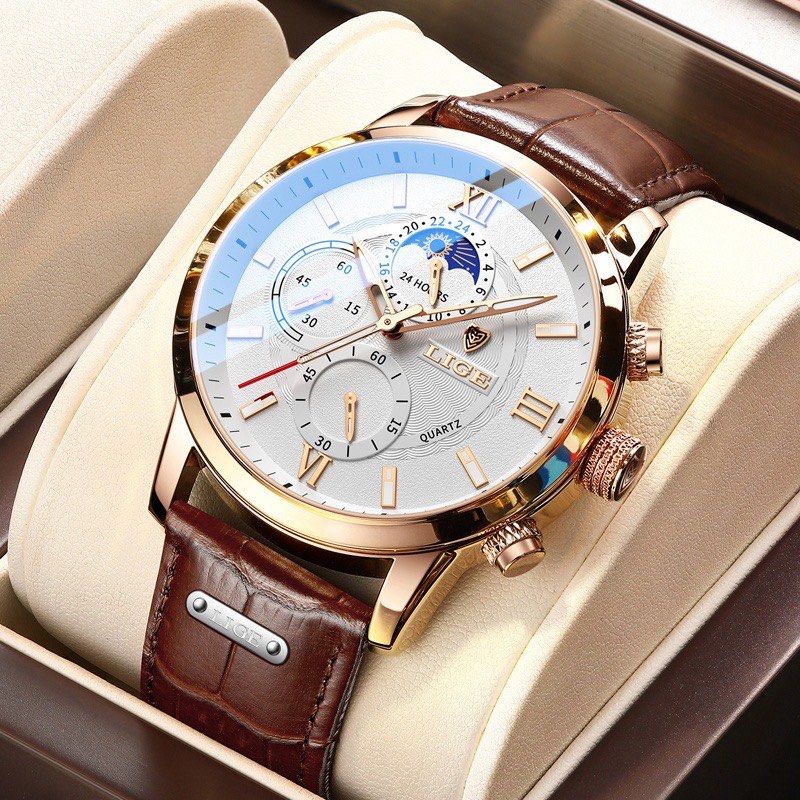 LIGE Men s Watch Fashion Leather Waterproof Men Sports Quartz