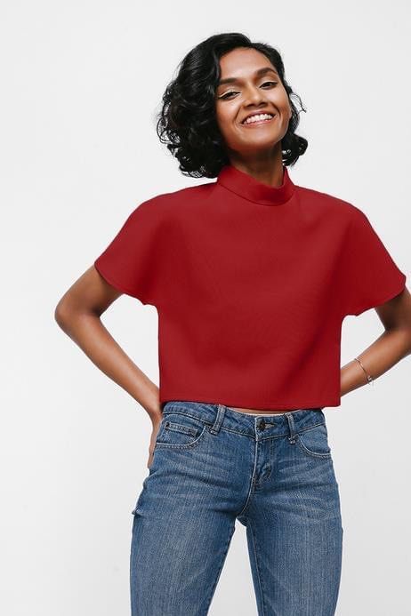 Love Bonito Mayda Boxy High Neck Red Crop Top Women s Fashion