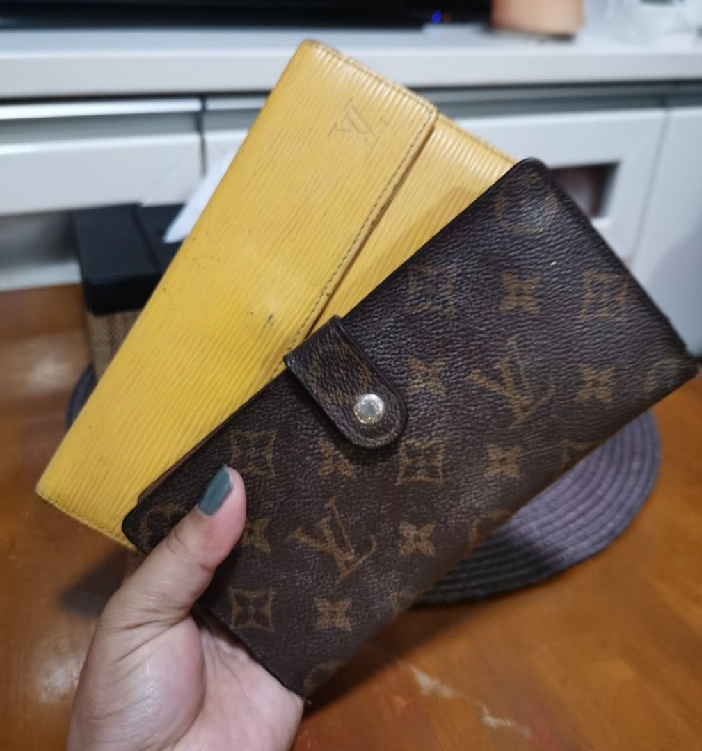 💯LV Wallets TAKE ALL!! (Category: Luxury Bags & Wallets) located in Cainta. Submitted by phengaying (Listing ID 1225711369, Image 1). Description: Original LV Wallets TAKE ALL!! 2500 both only! Original LV Monogram Long Wallet | Genuine Leather | With multiple flaws hence the cheap price | 6 Card-Slots | Bill Compartment | Coded with LV Markings On Buttons | Flap Button Closure | Preowned in 6/10 Condition, but this is a guaranteed original LV. 