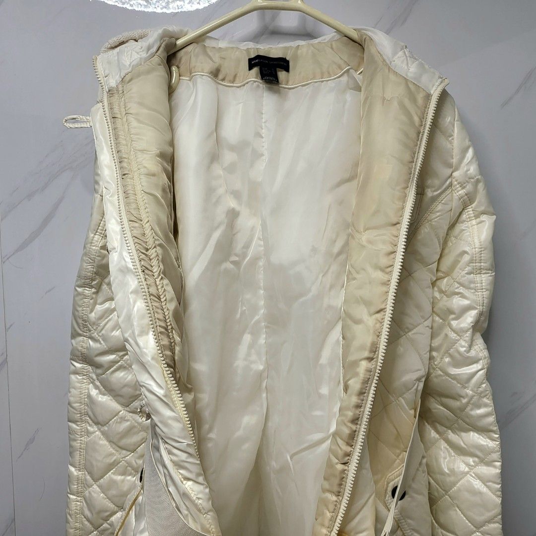 Mango MNG winter padded trench coat with hood. Beige cream puffy jacket ...