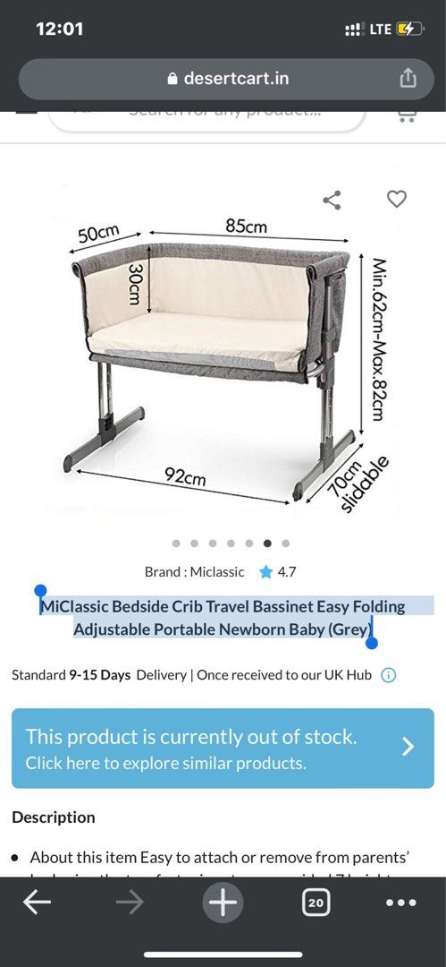 Miclassic bedside crib travel hot sale bassinet
