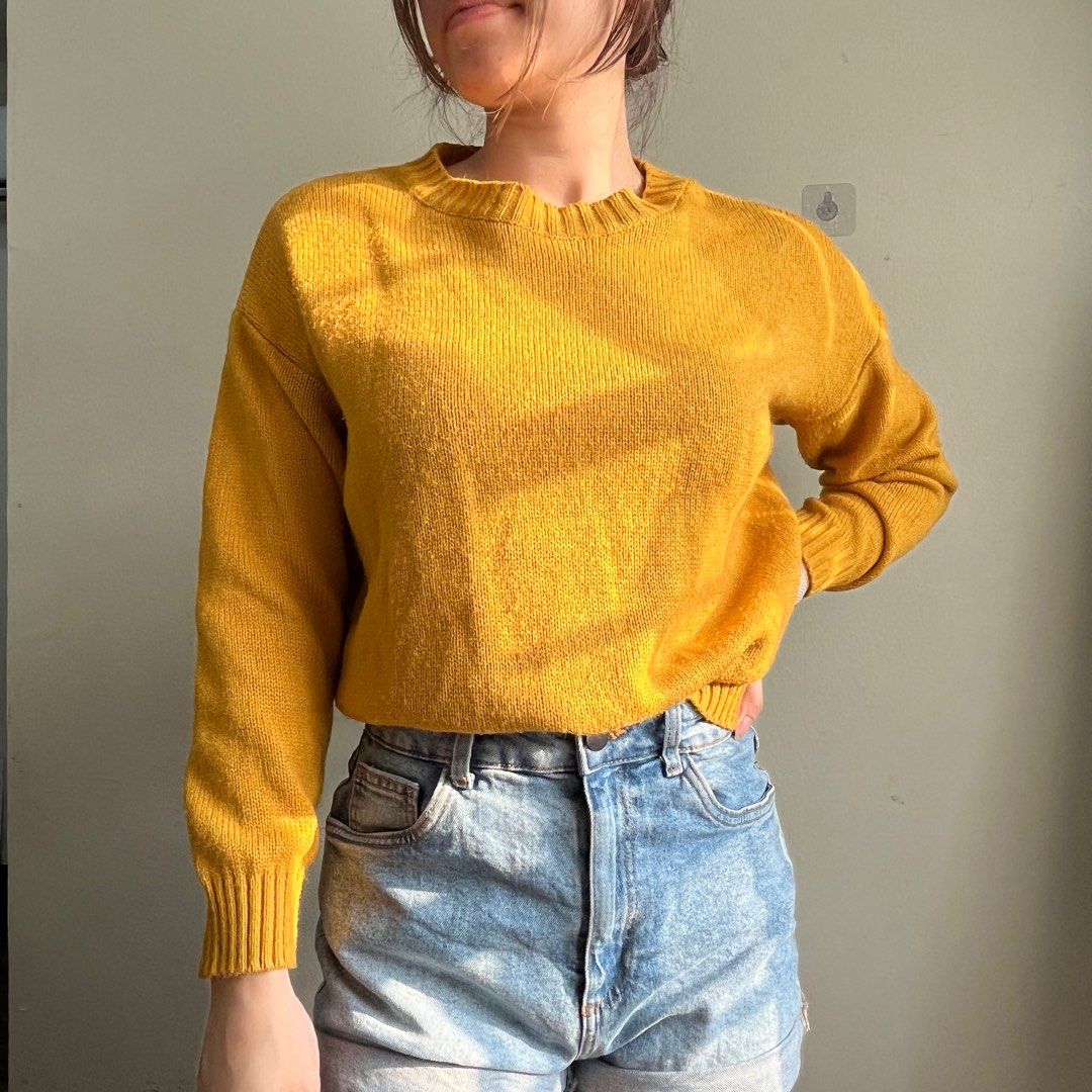 Mustard Yellow Sweater Women s Fashion Tops Longsleeves on