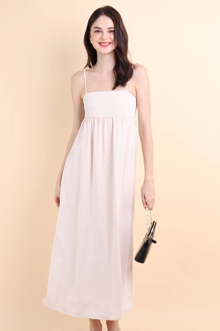 NM bella babydoll maxi dress in cream, Women's Fashion, Dresses & Sets