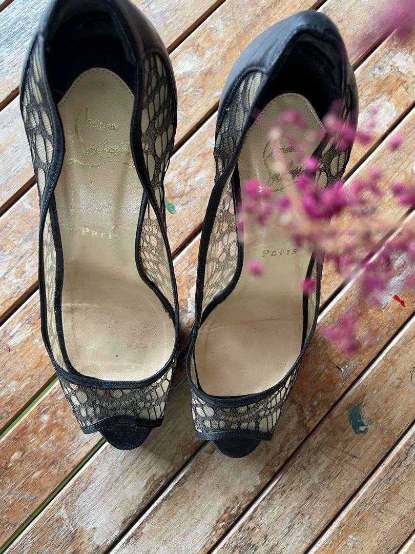 Original Christian Louboutin Black Lace Heel Pumps Women s
