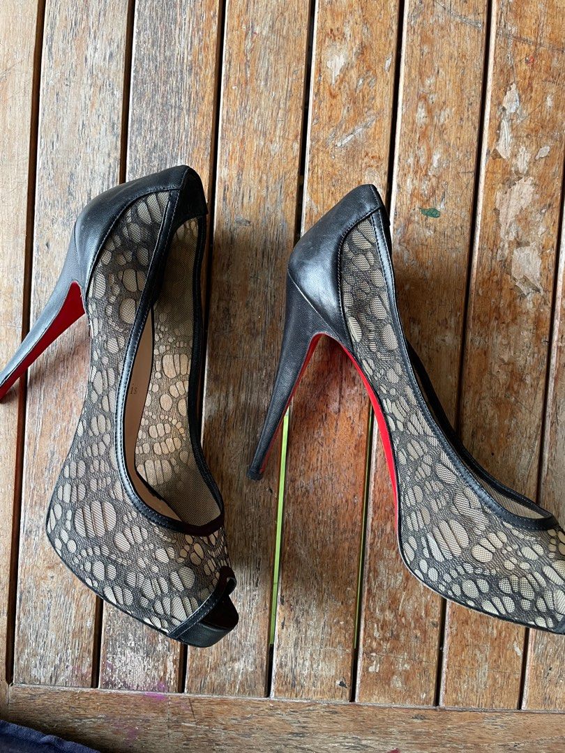 Original Christian Louboutin Black Lace Heel Pumps Women s
