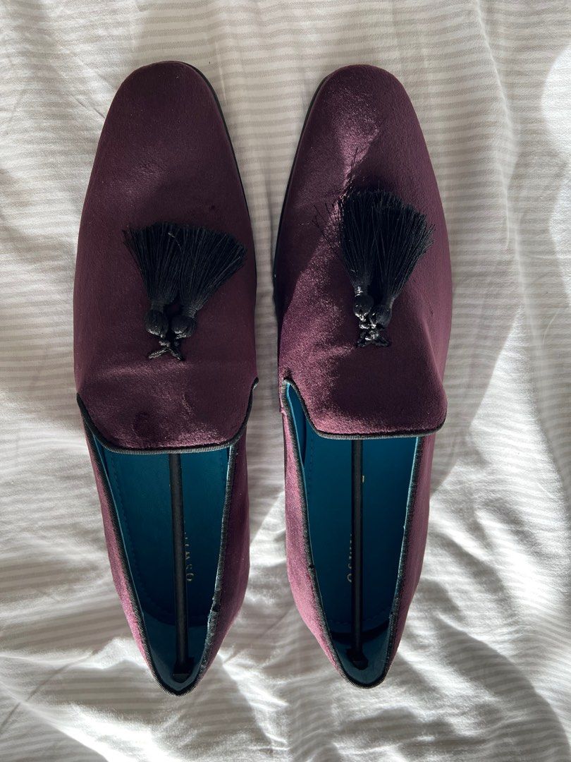 Oswin Hyde purple velvet men s formal shoes with tassels