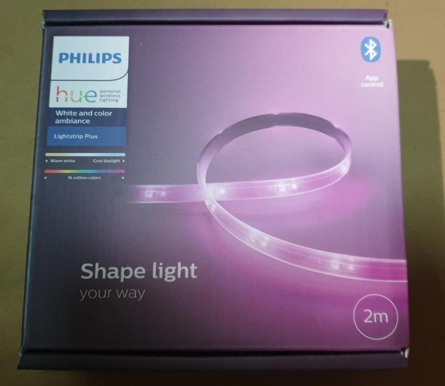Philips Hue 929002269105 V4 White and Color Ambiance LightStrip Plus 2m Base  Kit, Dimmable LED Smart Light, Bluetooth  Zigbee compatible, Works with  Alexa, HomeKit  Google Assistant), Furniture  Home Living,