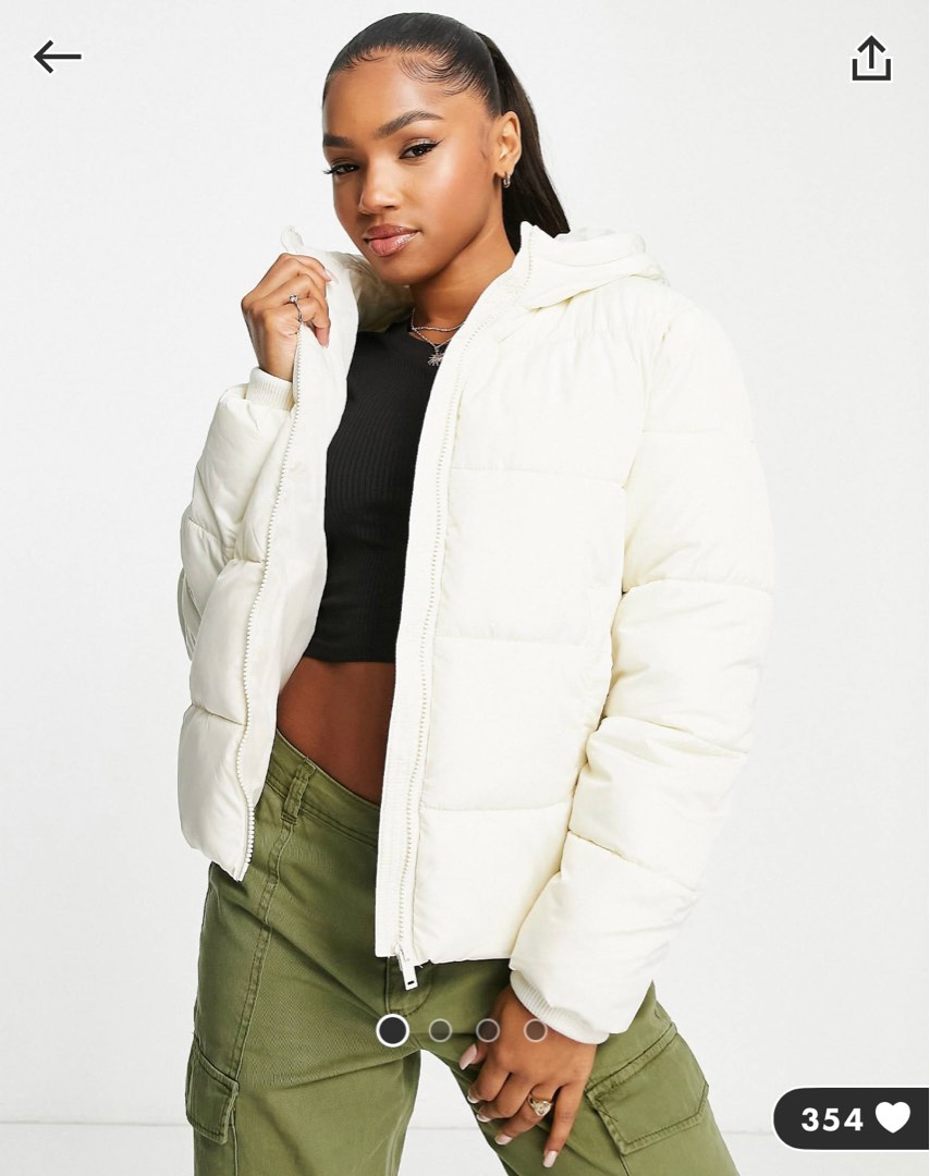 Hooded cream puffer jacket clearance