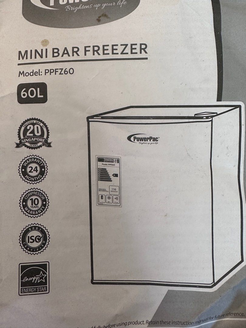 Powerpac mini bar freezer PPFZ60, TV & Home Appliances, Kitchen