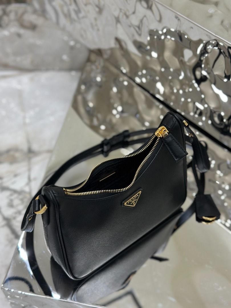 Black Prada Re-edition Saffiano Leather Mini Bag