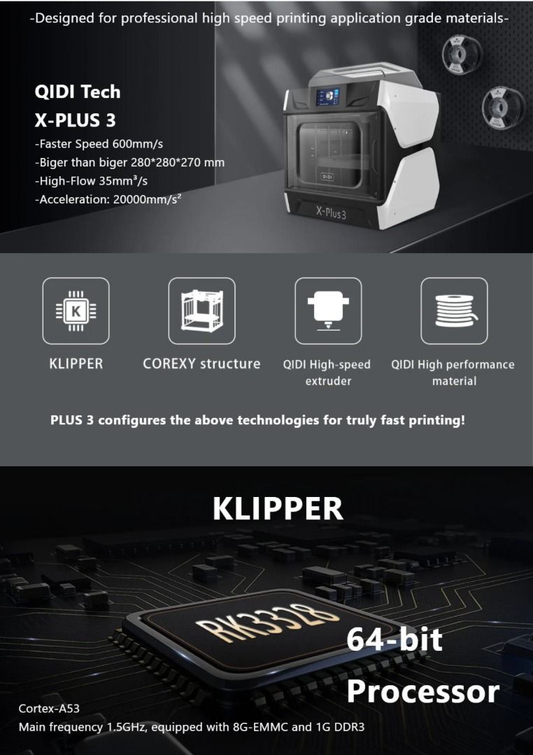 QIDI XPLUS 3 High Speed 3D Printer Klipper Firmware HighTemp 3D