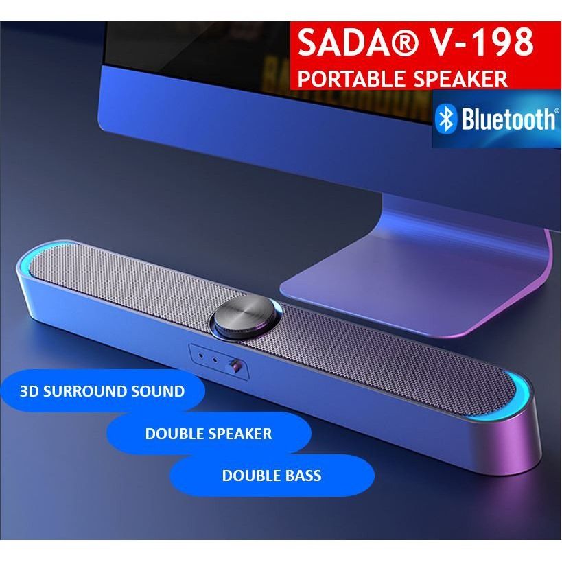 SADA V-198 USB Sound Bar Computer Speakers with LED Lights 3.5mm Audio ...