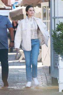 Selena Gomez LESET Sophia snake-print ribbed turtle neck top