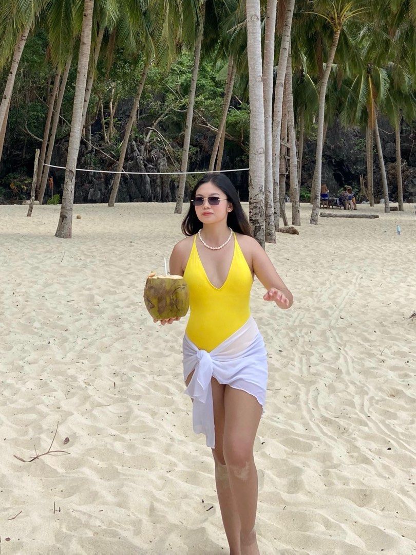 Shein Yellow Backless Swimsuit Criss Cross One Piece Swimsuit