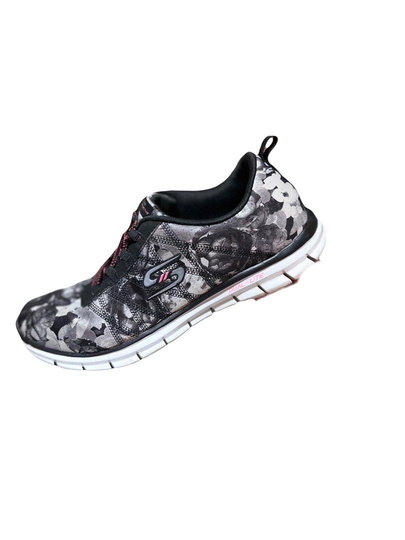 Skechers Memory Foam (Black Floral Design), Fashion, Footwear, Sneakers