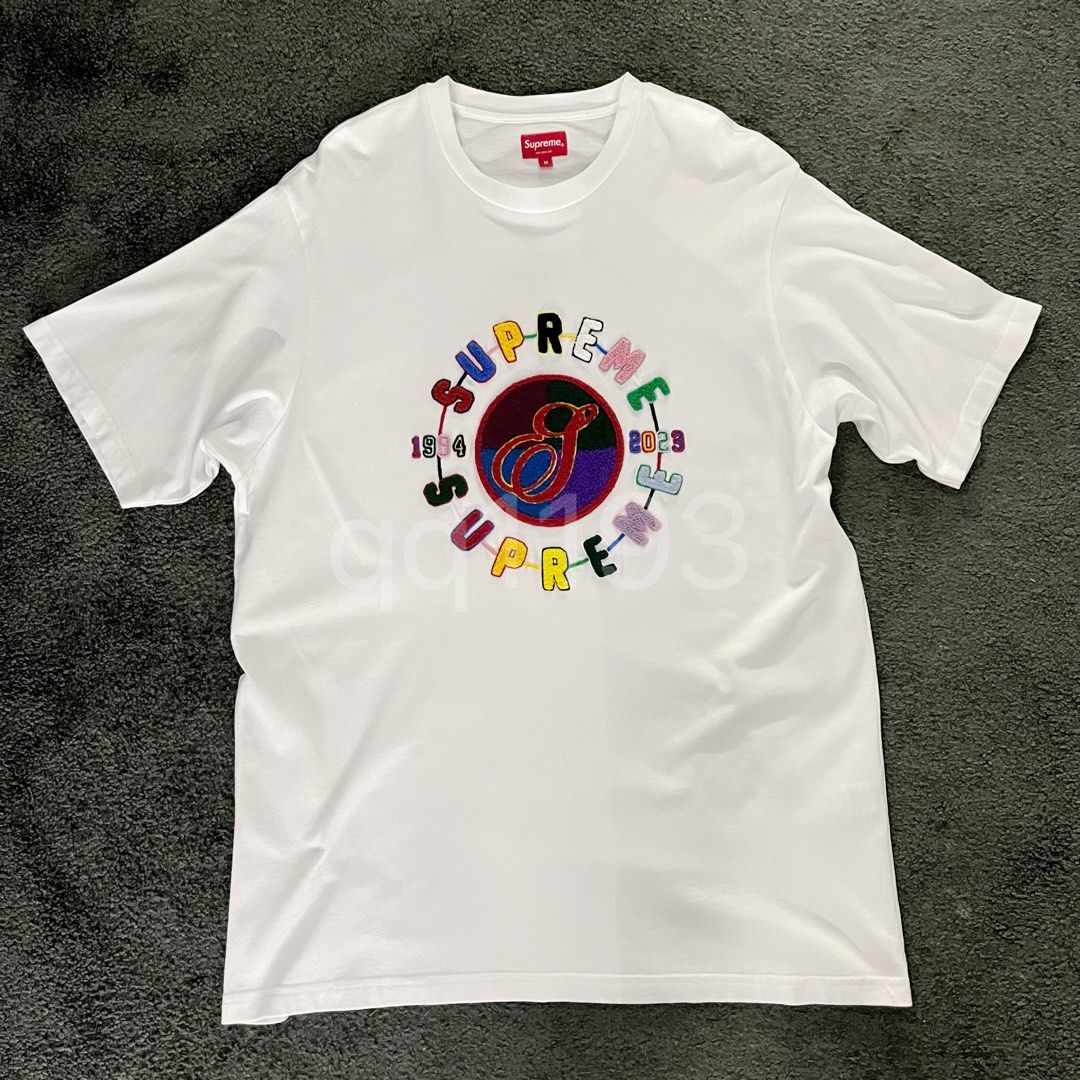 Supreme Chenille Crest S/S T Shirt (White), Men's Fashion, Tops