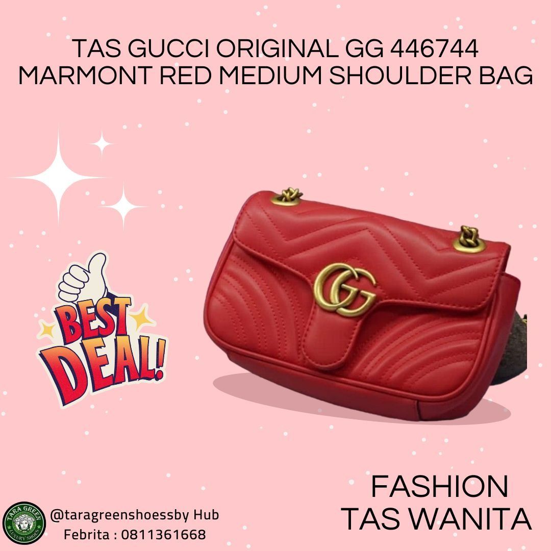 Tas Gucci Original GG 446744 Marmont Red Medium Shoulder Bag