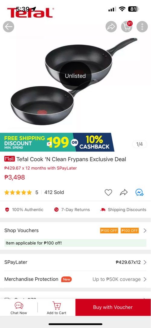 Tefal Cook 'N Clean Frypans, Furniture & Home Living, Kitchenware