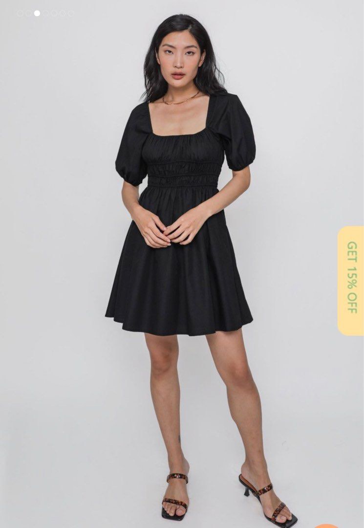 The Tinsel Rack Adalyn shirred puffy sleeved dress, Women's Fashion