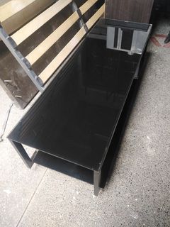 TV Rack, 2 Layers, Tempered Glass with Metal Stand