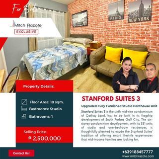 Upgraded Fully Furnished Studio Penthouse Unit For Sale at Stanford Suites 3 South Forbes Golf City, Silang, Cavite
