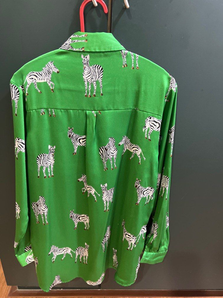 Zara Green Zebra Top, Women's Fashion, Tops, Blouses on Carousell