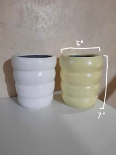 4-Layer Ripple Donut Clay Terracotta Plant Pot (White, Cream)