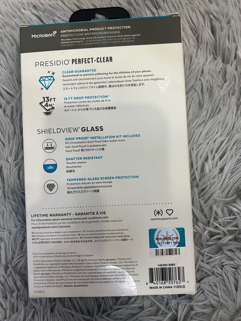 💯 Authentic Brandnew Speck 13 PM (Category: Cases & Sleeves) located in Quezon City. Submitted by ceecee007 (Listing ID 1225971556, Image 2). Description: 💯 Authentic brand new Presidio Perfect Clear with Speck tempered glass included for 13 Pro Max. Sealed. Negotiable..