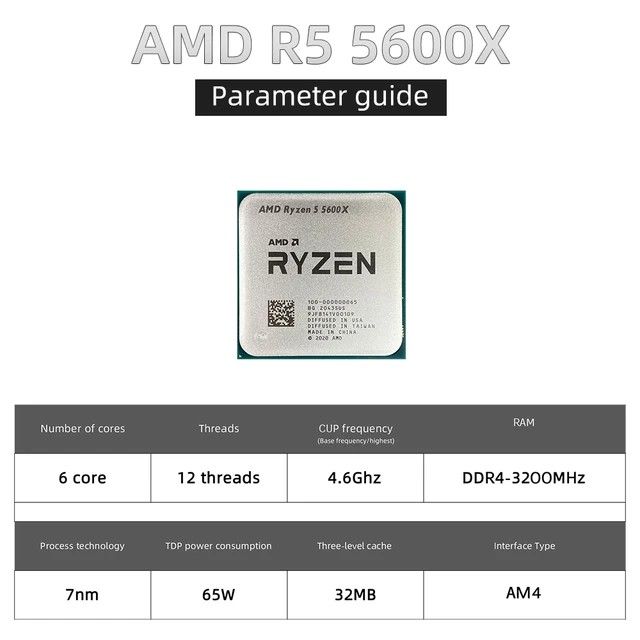 AMD RYZEN 5600X, GHz Six-Core twelve-Thread 65W CPU