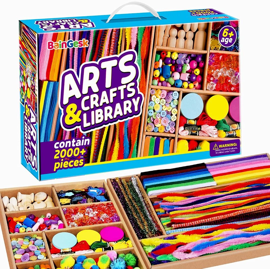 Kraftic kraftic arts and crafts supplies set for kids ages 4-8, giftable  craft organizer box with 2000+ pcs diy art supplies for todd