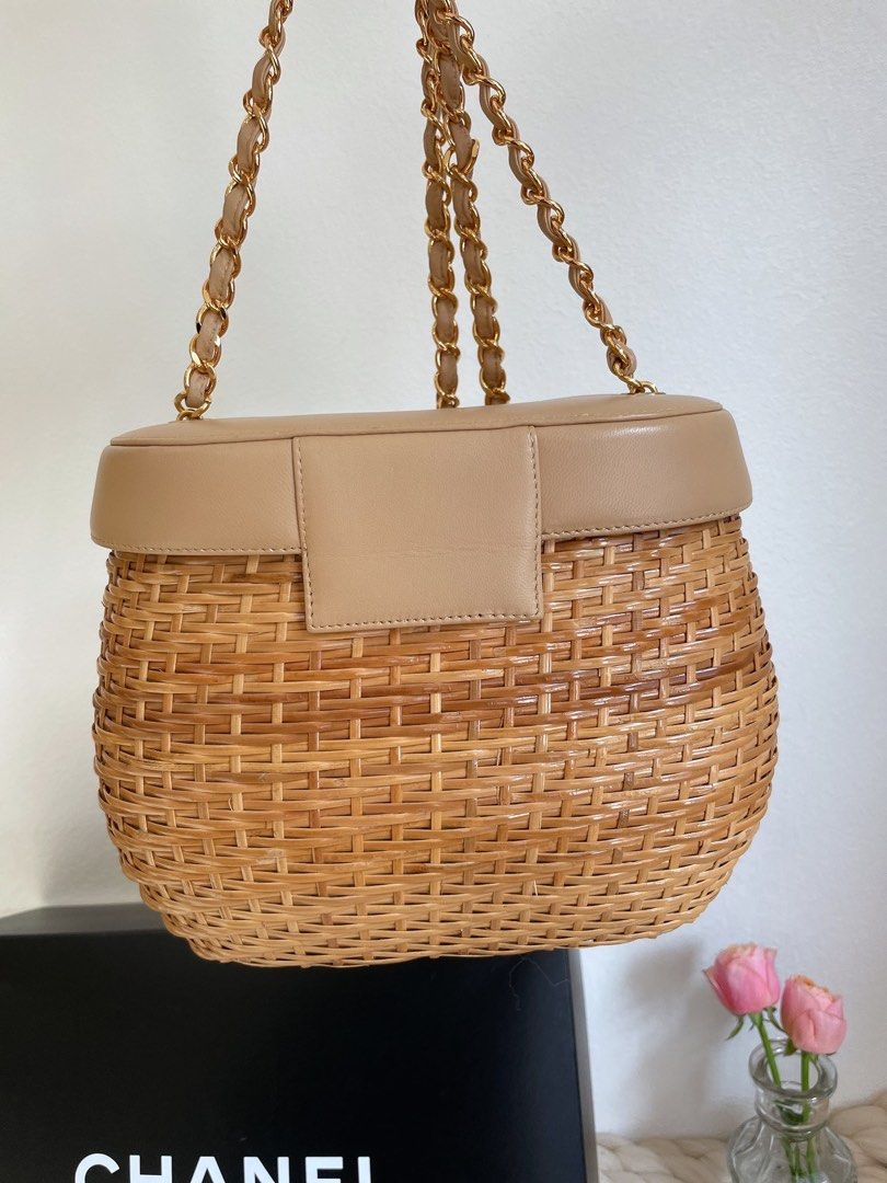 Authentic Vintage Chanel Rattan Wicker Basket Bag with CC Turn Lock,  Luxury, Bags & Wallets on Carousell