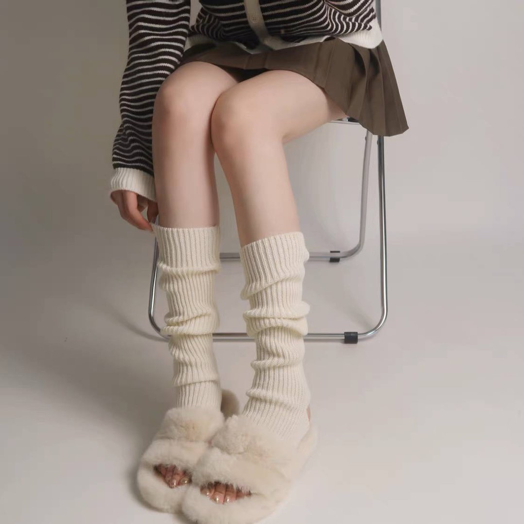 Beige Cream Gyaru Long Loose Socks Japanese School Girl Style, Women's ...