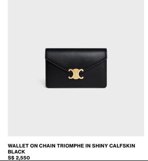 Celine Triomphe Wallet on Chain Triomphe in Shiny Calfskin, Black