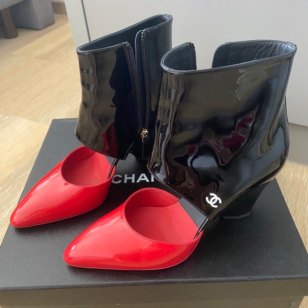 Red chanel top boots