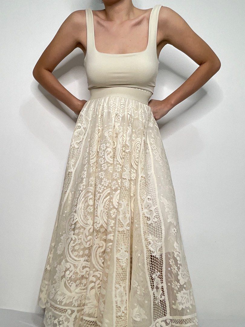 [SOLD] Cream vintage lace top and maxi skirt, Women's Fashion, Dresses & Sets, Sets or