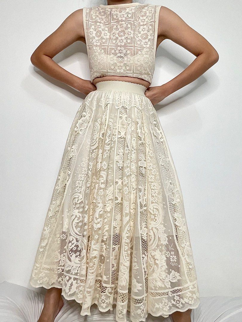 [SOLD] Cream vintage lace top and maxi skirt, Women's Fashion, Dresses & Sets, Sets or