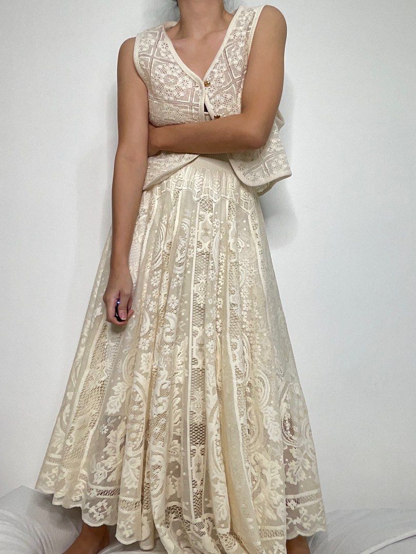 [SOLD] Cream vintage lace top and maxi skirt, Women's Fashion, Dresses & Sets, Sets or