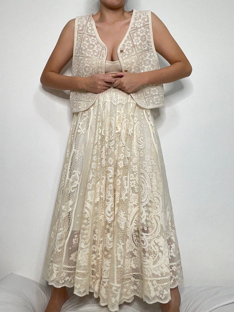 [SOLD] Cream vintage lace top and maxi skirt, Women's Fashion, Dresses & Sets, Sets or